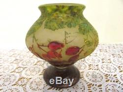 Daum Nancy Signed Cameo Glass Footed Vase Heavy Beautiful