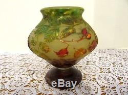 Daum Nancy Signed Cameo Glass Footed Vase Heavy Beautiful