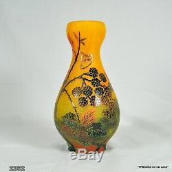 Daum Nancy, Vintage Cameo Decorative Vase, Blackberries, Signed, 8.5 Tall