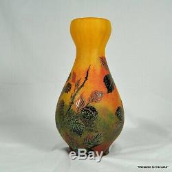 Daum Nancy, Vintage Cameo Decorative Vase, Blackberries, Signed, 8.5 Tall