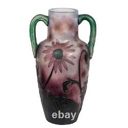 Daum Nancy Wheel-Carved Cameo and Martele Glass Two-Handled Vase