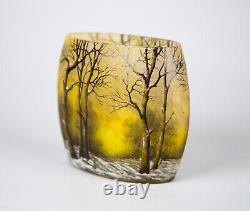 Daum Nancy Winter Landscape Cameo Enameled Vase Antique Glass Art Nouveau Signed