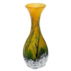 Daum Nancy Winter Scene 3-layer Cameo Art Glass Vase Signed