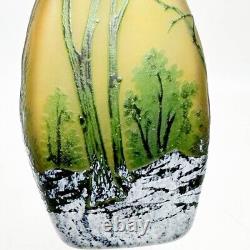 Daum Nancy Winter Scene 3-layer Cameo Art Glass Vase Signed