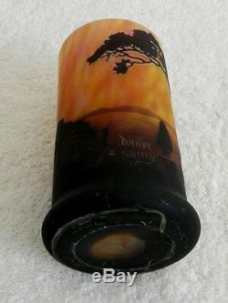 Daum Nancy vintage France glass cameo vase w trees lake boats marked