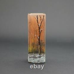 Daum enameled cameo glass winter scene vase