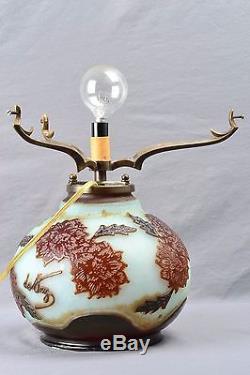 DeVez Cameo Glass Table Lamp with Flower Motif