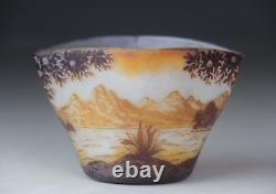DeVez French Cameo Diamond Shape Art Glass Vase with Tree and Mountain Deco
