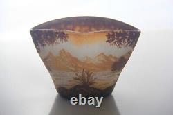 DeVez French Cameo Diamond Shape Art Glass Vase with Tree and Mountain Deco
