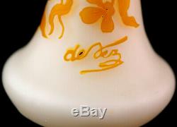 DeVez French Opaline Yellow / Gold Cameo Glass Tall Vase Buttercup Flower Motif