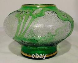 Dorflinger Honesdale American Art Nouveau Green Cameo Glass Vase