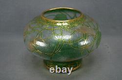 Dorflinger Honesdale Green Yellow Nasturtium Flower Iridescent Cameo Glass Vase