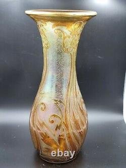Dorflinger Honesdale Yellow Cut to Iridescent Cameo Glass Vase 13 No Reserve