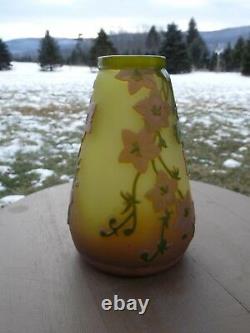 EMILE GALLE (Gallé) Cameo Cut Back PINK FLORAL VINE Yellow Gold to Amber VASE