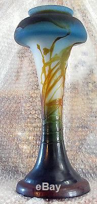 EMILE GALLE SIGNED ACID ETCHED Double Overlay CAMEO GLASS VASE 1880'S 13 H