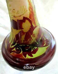 EMILE GALLE Signed Acid Etched Double Overlay Cameo Glass Vase 1880's 12 3/4