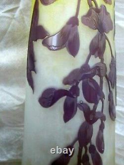 EMILE GALLE Signed Acid Etched Double Overlay Cameo Glass Vase 1900's 18