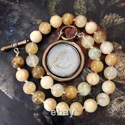 EXTASIA Hand Pressed German Opalescent Glass Intaglio Cameo Agate Beads Necklace