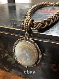 EXTASIA Necklace Intaglio Butterscotch Glass Cameo Byzantine 18 Chain Signed