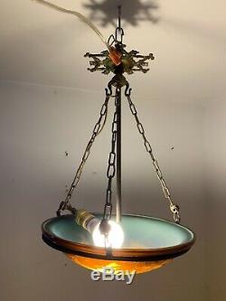 Early 20th Century Dargental French Cameo Art Glass Hanging Light Fixture