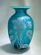 Elegant Vintage Fenton Blue Aqua Cameo White Flower Vase