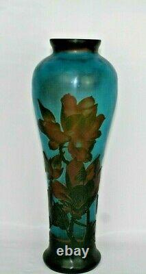 Emile GALLE Signed 14 Vase Art Nouveau Blue CAMEO GLASS Acid Etched Embossed