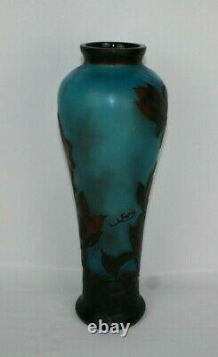 Emile GALLE Signed 14 Vase Art Nouveau Blue CAMEO GLASS Acid Etched Embossed