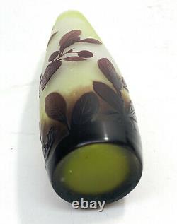 Emile Galle Acid Etched 2 Color Amethyst & Green Cameo Glass Vase, circa 1890