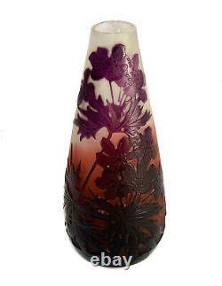 Emile Galle Acid Etched 2 Color Amethyst & Pink Cameo Glass Vase, circa 1890