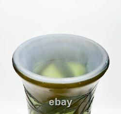 Emile Galle Acid Etched 4 Layer Cameo Large Art Glass Vase Eucalyptus c1900
