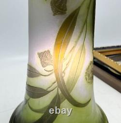 Emile Galle Acid Etched 4 Layer Cameo Large Art Glass Vase Eucalyptus c1900