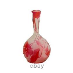 Emile Galle Acid Etched Cameo Art Glass Banjo Vase Pink & White c 1890