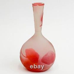 Emile Galle Acid Etched Cameo Art Glass Banjo Vase Pink & White c 1890