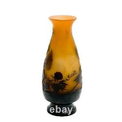 Emile Galle Acid Etched Cameo Art Glass Vase Blackberries circa 1890