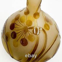 Emile Galle Acid Etched Cameo Art Glass Vase Brown Fruits circa 1910