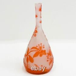 Emile Galle Acid Etched Cameo Art Glass Vase White & Red Berries c. 1890