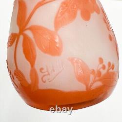 Emile Galle Acid Etched Cameo Art Glass Vase White & Red Berries c. 1890