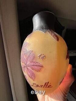 Emile Galle Acid Etched Cameo Glass Lamp Light Shade Flowers Amber Purple Red