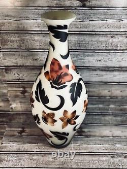 Emile Galle Art Cameo Glass Vase Frosted White with Brown/Bonze Floral Design