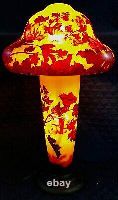 Emile Galle' Art Nouveau 32 Yellow Table Lamp. French Cameo Art Glass
