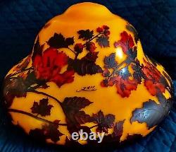 Emile Galle' Art Nouveau 32 Yellow Table Lamp. French Cameo Art Glass