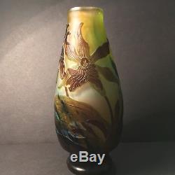 Emile Galle Art Orchid Cameo Glass, Multi-Color Vase (Original)