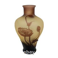 Emile Galle Brown Cameo Floral Poppy Art Nouveau 7 inch Vase