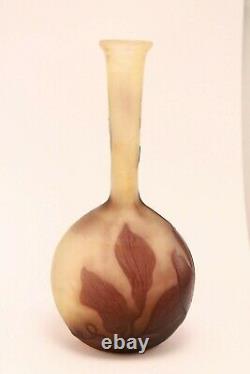 Emile Galle Cameo Frosted Glass Leaves and Vines Miniature Vase 6 3/4