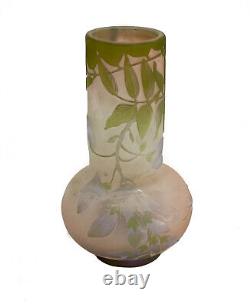 Emile Galle Cameo Glass 2 Color Green on Amethyst 6 inch Bud Vase, circa 1880