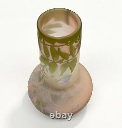 Emile Galle Cameo Glass 2 Color Green on Amethyst 6 inch Bud Vase, circa 1880