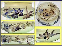 Emile Galle Cameo Glass Box Enamel Bee Flower Signed French Art Glass (3149)