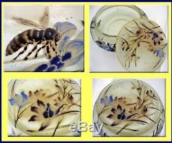 Emile Galle Cameo Glass Box Enamel Bee Flower Signed French Art Glass (3149)