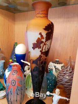 Emile Galle Cameo Vase, Art Glass Art Nouveau 28 inches tall