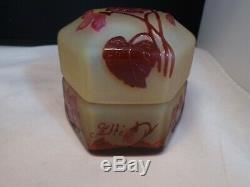 Emile Galle Etched Cameo Glass Power Jar / Box CIRCA 1910 LIDDED BOX